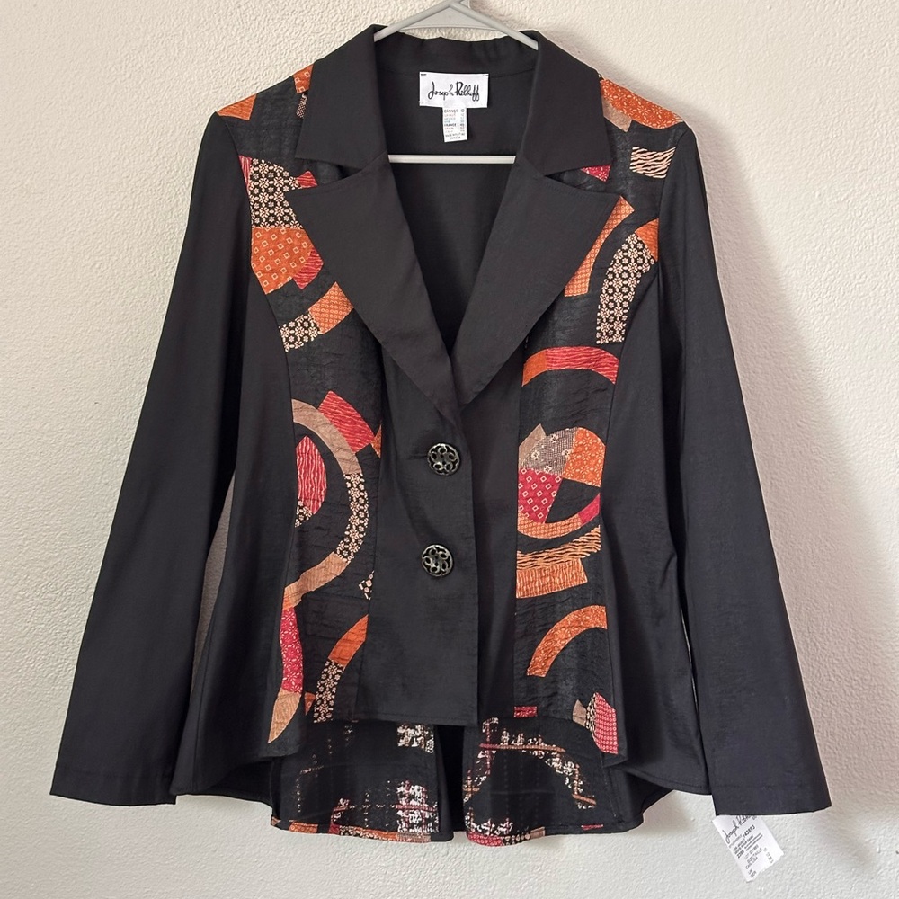 Joseph Ribkoff Women's Artistic Black and Orange Blazer